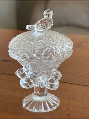 Vintage Hofbauer “The Brydes” Crystal small trinket dish with Bird Finials